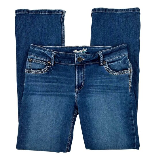 Wrangler Womens Blue Denim Embroidered Pocket Western Boot Cut Jeans 13x34 - Picture 2 of 11